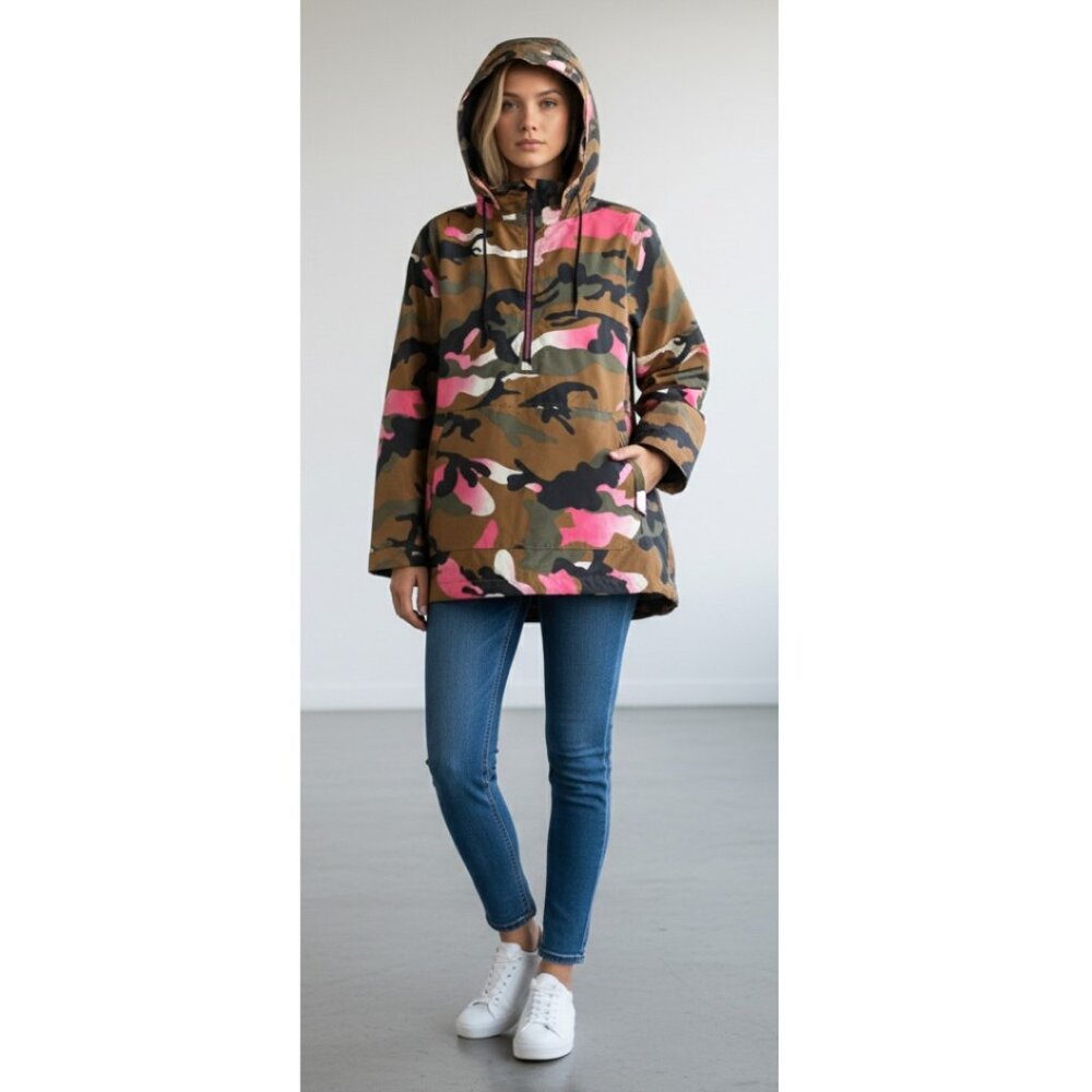 Swiss Tech Waterproof Hooded Camouflage Pink Pullover Jacket Women's Medium 8-10